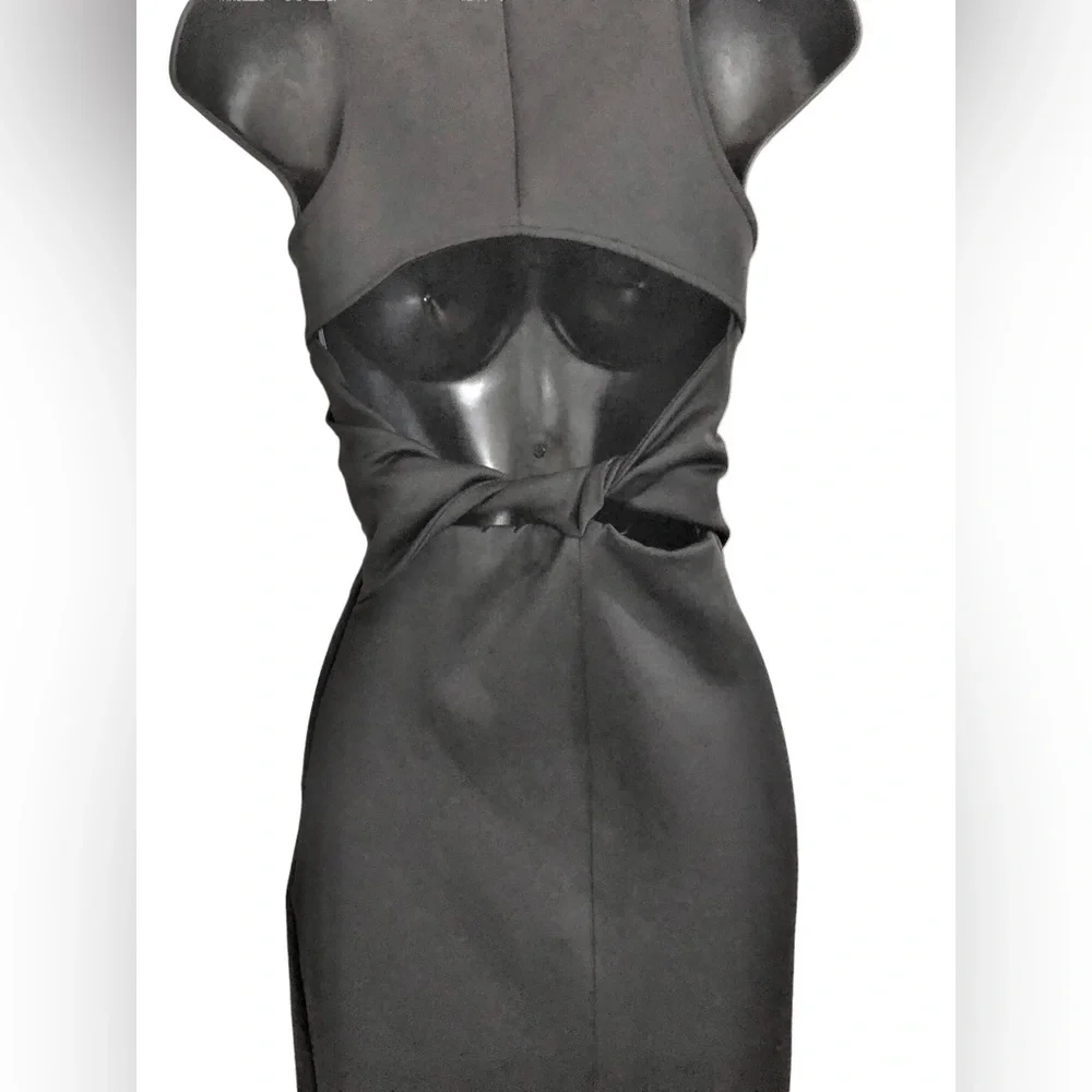 Zara black scuba fit twisted back cutout front slit sleeveless dress size XS new - Picture 5 of 16
